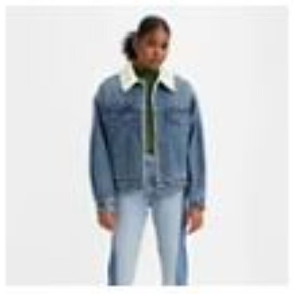 90S SHERPA TRUCKER JACKET - Indigo Blue - Size Large - Picture 10 of 10